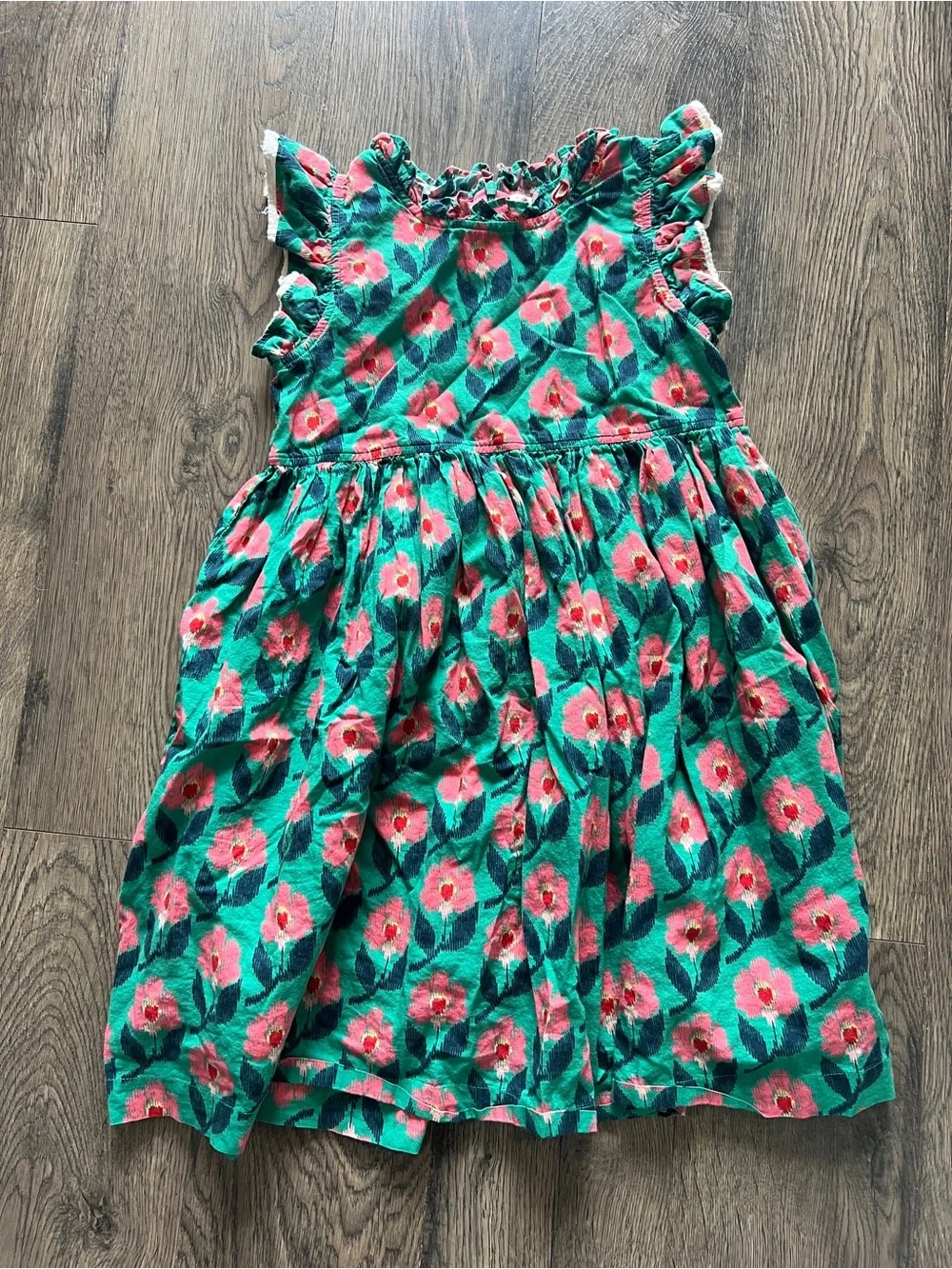 Pink Chicken Girls Floral Ruffle Sundress - Green with Pink Flowers - Size 8